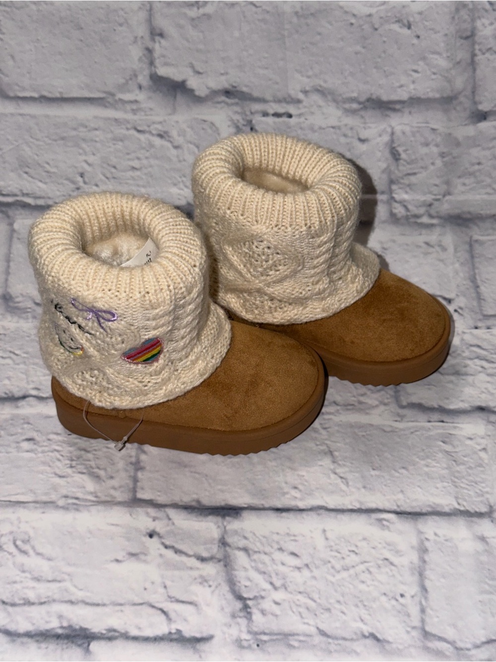 Steve Madden Cream Knit Cuff Suede-Look Baby Boots